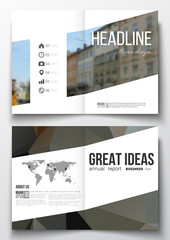 Fototapeta na wymiar Set of business templates for brochure, magazine, flyer, booklet or annual report. Polygonal background, blurred image, urban landscape, cityscape, modern triangular texture