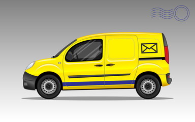 Yellow post car with blank space for text or logo. Detailed vector illustration.