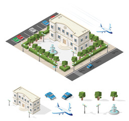 Isometric High Quality City Element with 45 Degrees Shadows on White Background. School