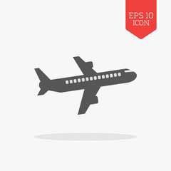 Airliner, airplane icon. Flat design gray color symbol. Modern U