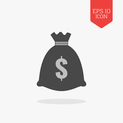 Money bag icon. Flat design gray color symbol. Modern UI web nav