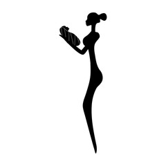 Silhouette of a black - white African woman with a baby in her a