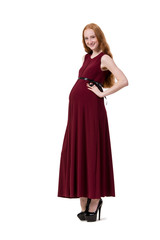 Young pregnant woman isolated on white