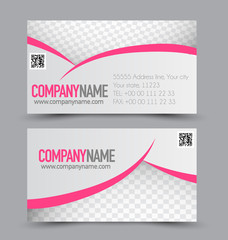Business card set template for business identity corporate style. Pink color. Vector illustration.