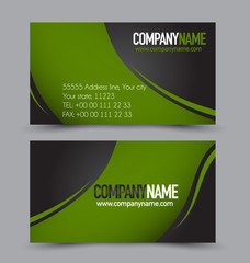 Business card set template for business identity corporate style. Black and green color. Vector illustration.