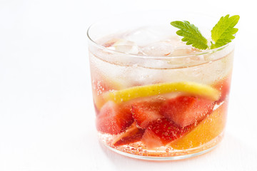 refreshing lemonade with strawberry and lemon 