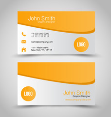 Business card set template. Orange and white color. Vector illustration.