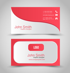 Business card set template. Red and white color. Vector illustration.