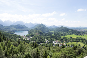 Cityscape view of Schwangau, Bavaria, Germany. Shot from View point in front of Neuschwanstein Castle.