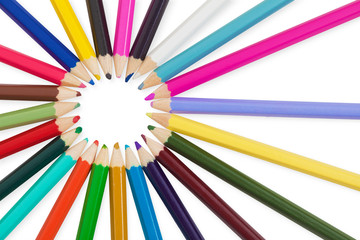 Naklejka premium Set of colored pencils on white background