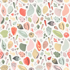 vector hand drawn seamless pattern with shells