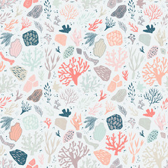 seamless vector pattern with sea life objects