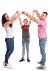 Obraz premium Happy family posing on white