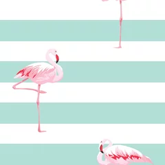 Abwaschbare Fototapete Flamingo Nahtloses Muster des rosa Flamingos mit Streifen