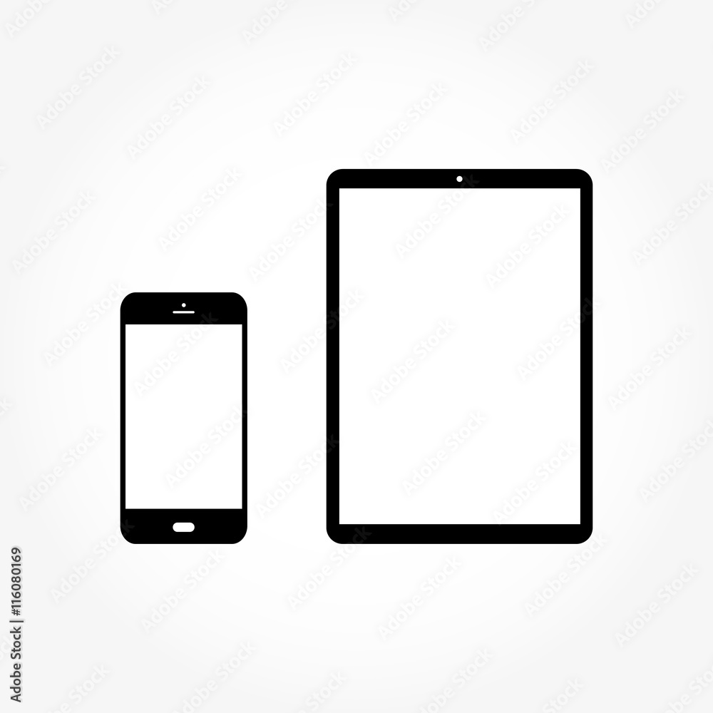 Poster set from your phone and tablet with light displays on a white background
