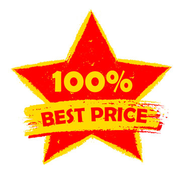 100 percentages best price in star, yellow and red drawn label,