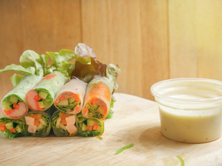 Soft focus of fresh Vegetable Rice Sheet Rolls with color filter