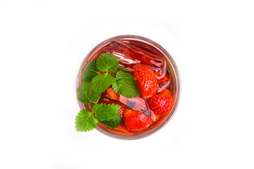 Strawberry mojito cocktail isolated on white background