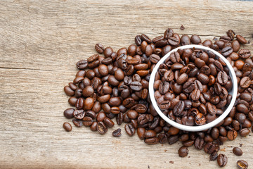 Coffee bean on the wooden floor