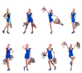 Woman with shopping bags isolated on white