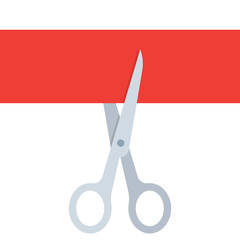 Scissors and Cutting Red Ribbon