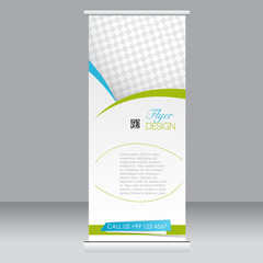 Fototapeta premium Roll up banner stand template. Abstract background for design, business, education, advertisement. Green and blue color. Vector illustration.
