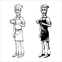 Cartoon hipster barista. Hand drawn vector illustration.