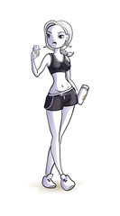 Young girl in sporty outfit doing selfie.