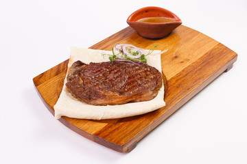 steak on a pita. White background
