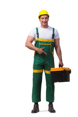 Man with toolbox isolated on the white background