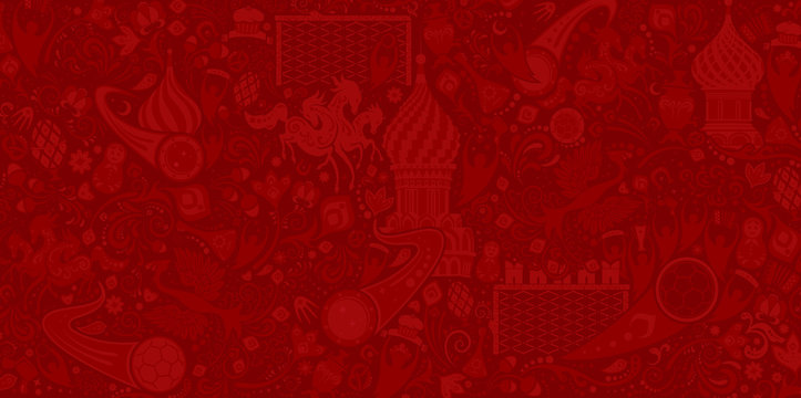 Russian red background, pattern with modern and traditional elem