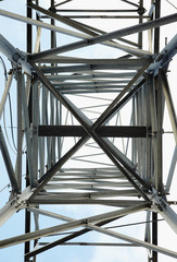 Fototapeta na wymiar High-voltage steel tower - bottom view
