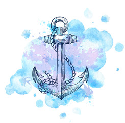 Anchor and blue watercolor blots. © artspace