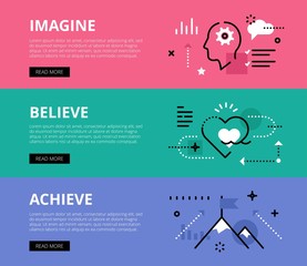 Imagine. Believe. Achieve. Web banners vector set
