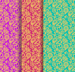 Buddhism paisley seamless pattern set