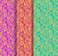 Buddhism paisley seamless pattern set