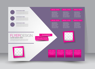 Flyer, brochure, billboard, magazine cover template design landscape orientation for education, presentation, website. Purple and pink color. Editable vector illustration.