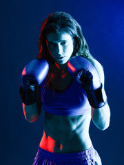 Fototapeta na wymiar woman boxer boxing isolated