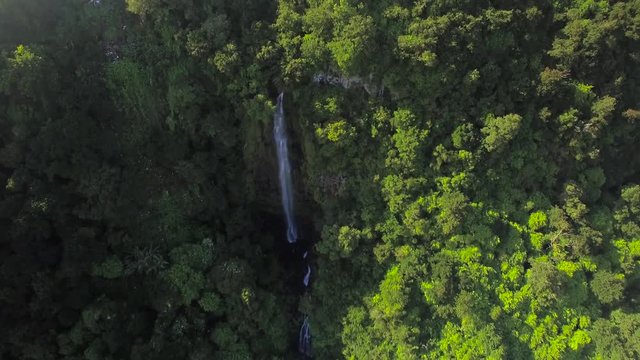 4K UHD Top down aerial video of Tamarin Falls Waterfall (Seven Cascades) - Mauritius, Curepipe, near Black River Gorge National Park