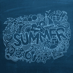 Summer hand lettering and doodles elements. Vector chalkboard il