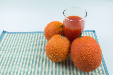 Juice of baby jackfruit on white background.