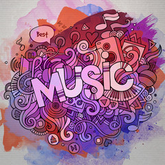 Music hand lettering and doodles elements