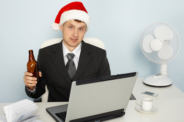 Businessman meets new year still working