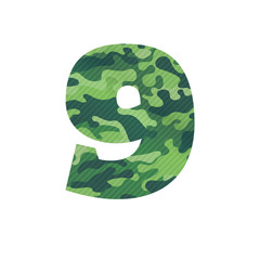 Number nine logo with green camouflage.
