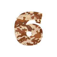 Number six logo with desert camouflage.