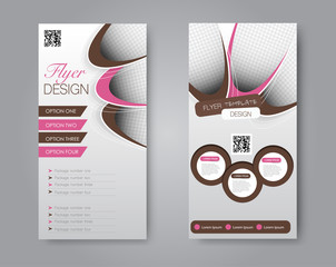 Vector flyer and leaflet design. Set of two side brochure templates. Pink and brown color.
