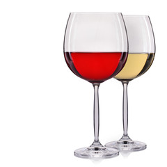 Set of red and white wine in a glass isolated on white background.