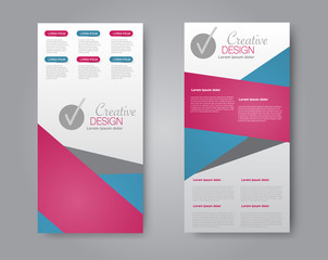 Vector flyer and leaflet design. Set of two side brochure templates. Pink and blue color.