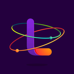 Letter L logo with atoms orbits lines.