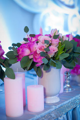 decoration of flowers for a wedding ceremony in the restaurant